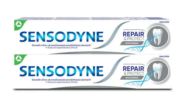 Pachet Pasta de dinti Repair & Protect Whitening 1 + 50% reducere la al doilea produs, 2 x 75ml, Sensodyne