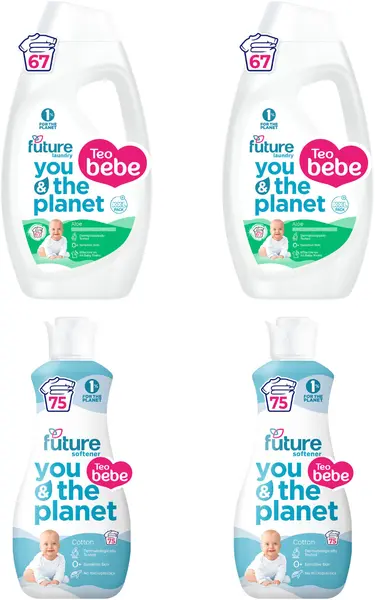 Pachet promo 3 + 1 Future baby - Gel concentrat pentru spălat cu aloe, 2 x 2.7 l + Balsam cu bumbac, 2 x 1.5 l