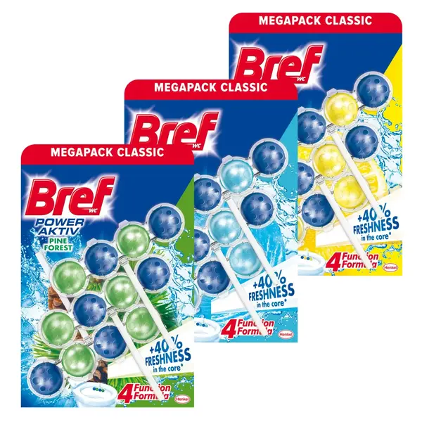 Pachet promo 3 x Bref Odorizant WC, 3 x 50 g, Power Aktiv Pine Ocean Lemon