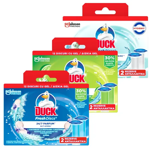 Pachet promo 3 x Duck Odorizant WC, rezerva, 12 discuri, Fresh Discs