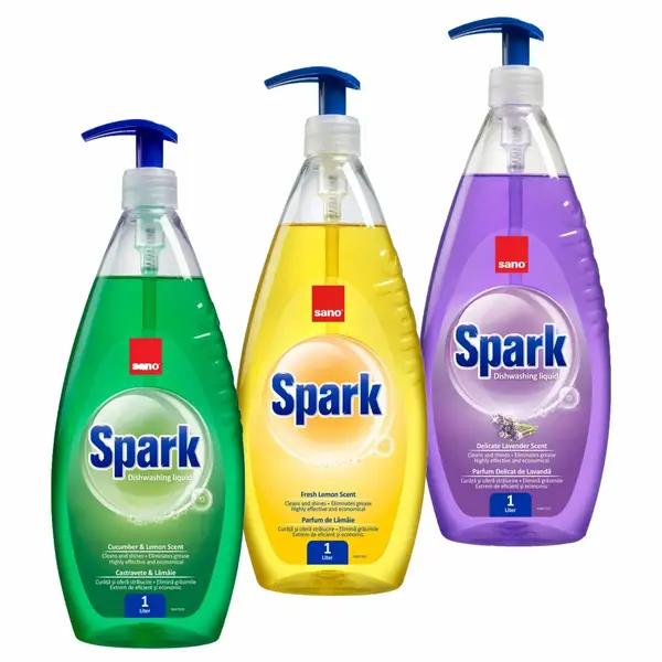 Pachet promo 3 x Sano Detergent pentru vase, 1 L, Spark Castravete Lamaie Lavanda