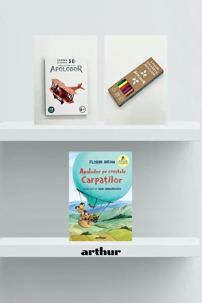 Pachet promo Apolodor pe crestele Carpaților cu set pixuri și Puzzle 3D din hârtie: Avionul cu motor