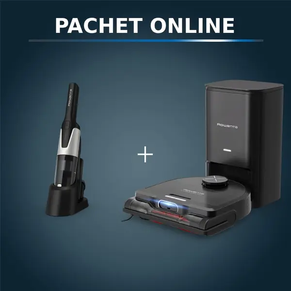 Pachet PROMO Aspirator robot Rowenta X-Plorer Serie 220+ RR9485WH & Aspirator de mână Rowenta X-Touch AC9736WO