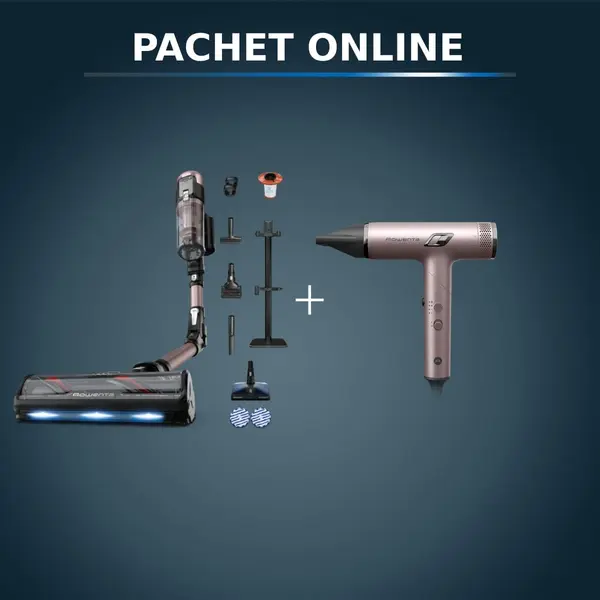 Pachet PROMO Aspirator vertical Rowenta X-Force Flex 16.60 Aqua RH9CD9E0 & Uscator de par pliabil Rowenta Nano HY8530E0