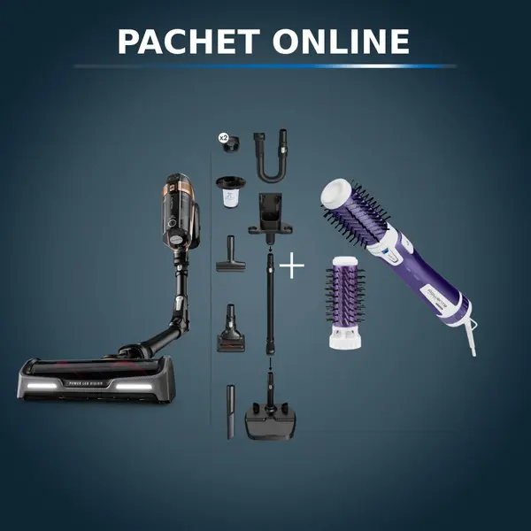 Pachet PROMO Aspirator vertical Rowenta X-Force Flex15.60 RH99F1WO & Perie rotativă Rowenta Brush Activ' Volume&Shine 2 CF9530