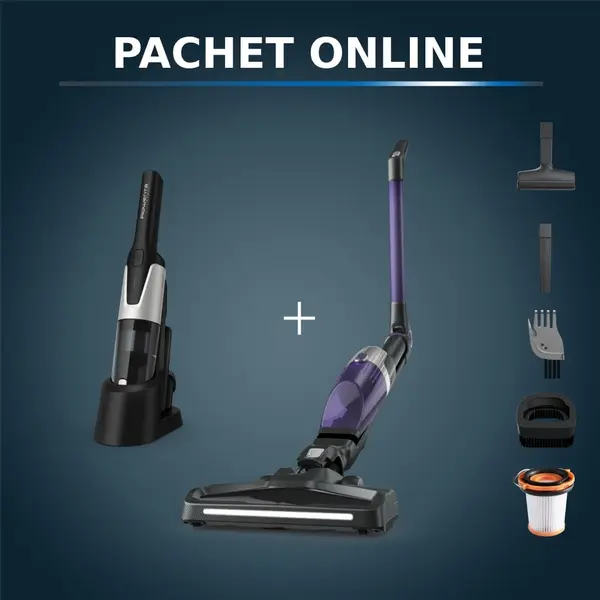 Pachet PROMO Aspirator vertical Rowenta X-TREM Compact 2 in 1 RH1238WO & Aspirator de mână Rowenta X-Touch AC9736WO