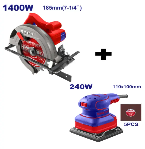 Pachet promo Fierastrau circular electric 1400W, 185mm + Slefuitor electric cu vibratie, 240W, baza 110x100mm