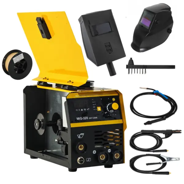 Pachet promo Invertor Aparat de sudura MIG MMA DDT PROFESIONAL cu Electrozi si Sarma, 220 V, 320A + Masca de sudura cu cristale