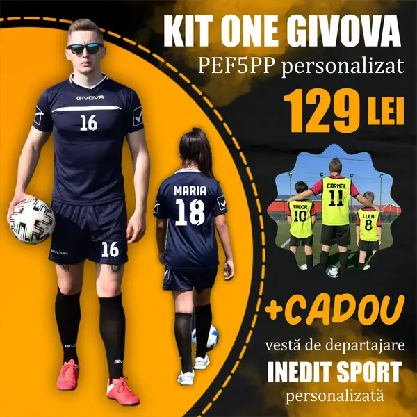 PACHET PROMO KIT One Personalizat copii + Vesta cadou PEF5PP XS, Tricou și șorț bleumarin