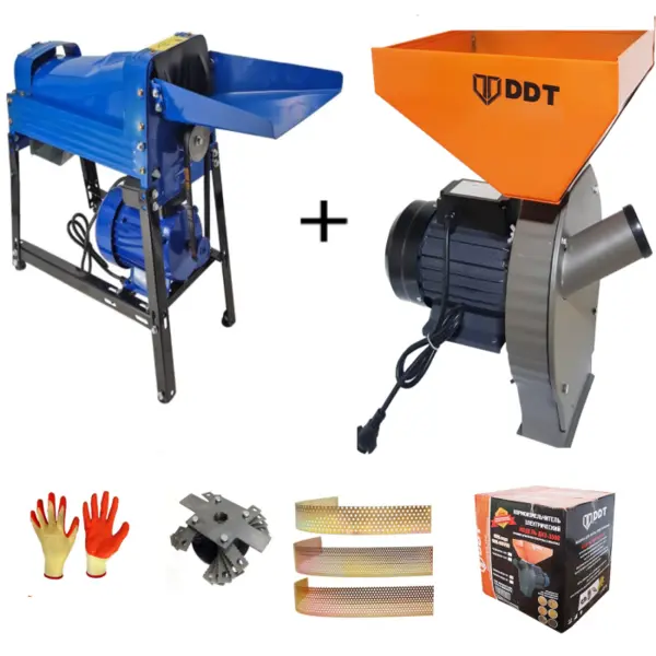 Pachet promo Moara cereale, uruiala si stiuleti, 3.5 Kw + Batoza Masina de porumb electrica pentru curatat porumb, DDT Profi, motor inclus, 1500 W, 800 kg h, Buton on off