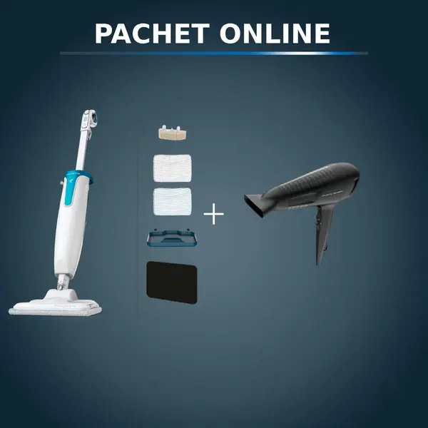 Pachet PROMO Mop cu abur Rowenta Steam Power RY6597WH & Uscător de păr Rowenta Studio Dry Rowenta x Karl Lagerfeld CV581LF0