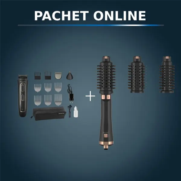 Pachet PROMO Peria rotativă cu aer cald Rowenta Ultimate Experience CF9620F0 si Aparat de tuns multifunctional Rowenta x Karl Lagerfeld Trim & Style