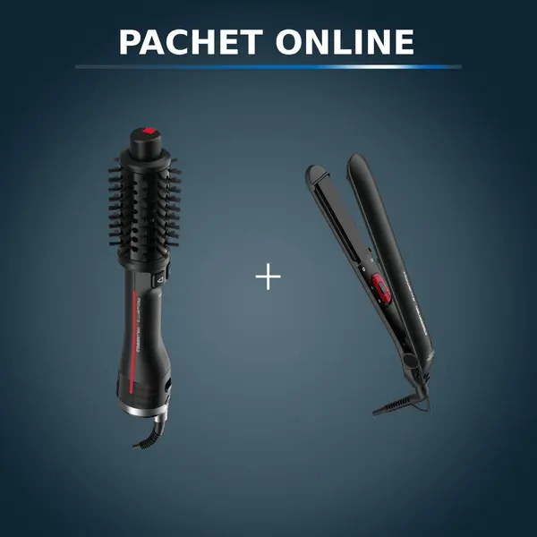 Pachet PROMO Perie rotativă cu aer cald Rowenta Karl Lagerfeld Pro Stylist CF961LF0 & Placă de păr Rowenta EasyLiss Karl Lagerfeld SF161LF0