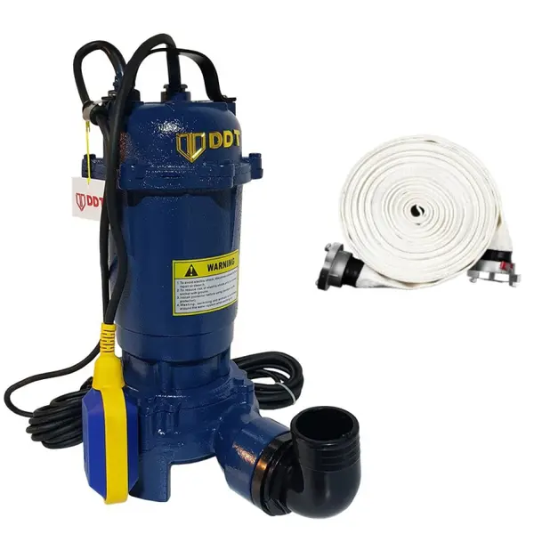 Pachet promo Pompa submersibila cu tocator si plutitor, DDT, WQD10, 2600W + Furtunul de pompier 2 20 m, 8 bari, cu cuple