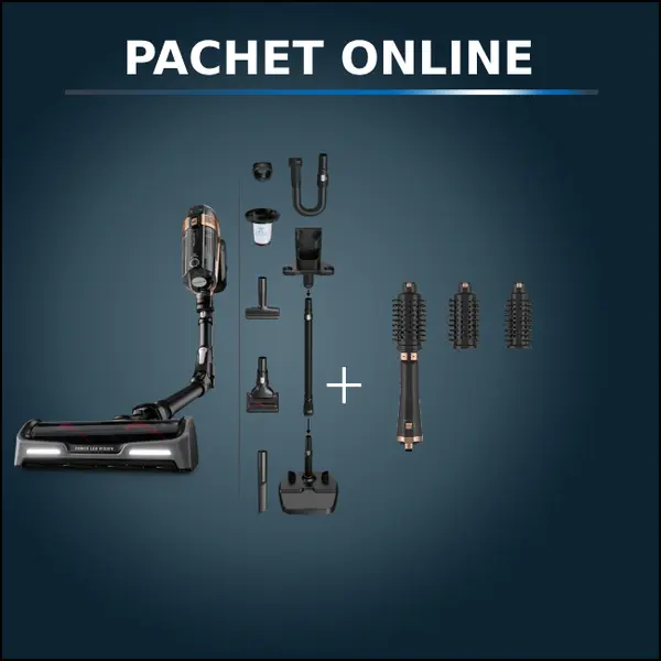 Pachet PROMO Rowenta Aspirator vertical X-Force Flex15.60 RH99F1WO si Peria rotativă cu aer cald Ultimate Experience CF9620F0