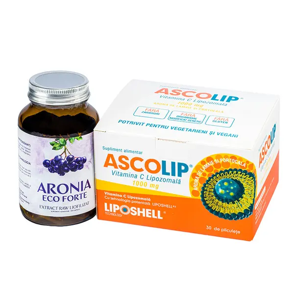 Pachet Promoțional - Vitamina C Lipozomală 1000mg LIPOSHELL® + Aronia Eco Forte