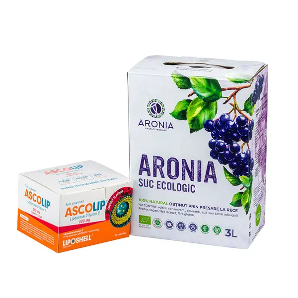 Pachet Promoțional - Vitamina C Lipozomală 500mg LIPOSHELL® + Suc de Aronia 3L