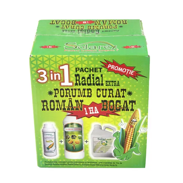 Pachet Radial Porumb curat 1 Ha, Solarex, contine erbicid pentru buruieni monocotiledonate si dicotiledonate (Radial Extra+ Compas Super) si ingrasamant foliar (Solar Verde) - Default Title