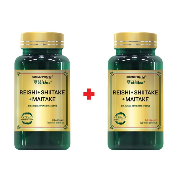 Pachet Reishi Shiitake Maitake, 60 + 30 capsule, Cosmopharm