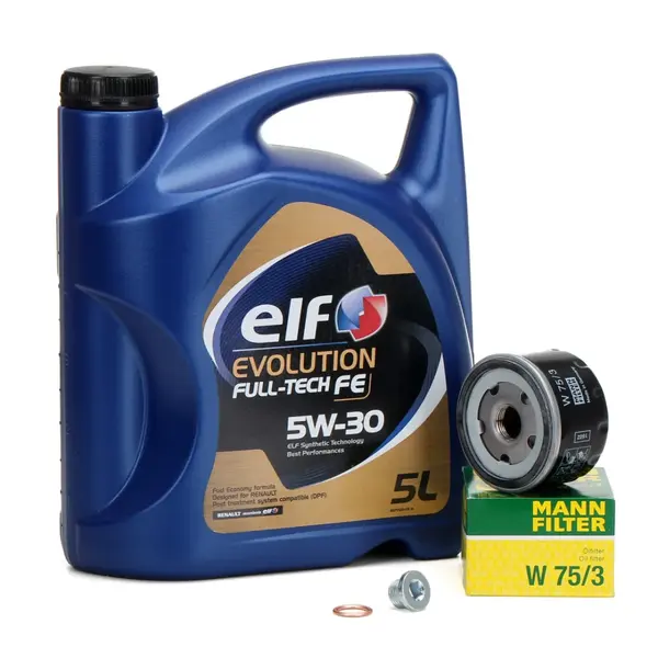 Pachet Revizie Ulei Motor Elf Evolution Full Tech FE 5W-30 5L + Filtru Ulei Mann Filter Nissan Primastar 2002 W75 3 + Buson Golire Baie Ulei Fa1