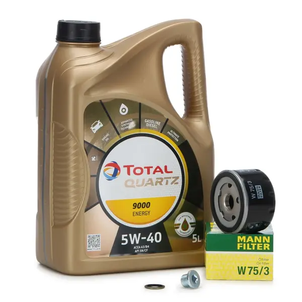 Pachet Revizie Ulei Motor Total Quartz 9000 Energy 5W-40 5L + Filtru Ulei Mann Filter Renault Trafic 2 2001 W75 3 + Buson Golire Baie Ulei Fa1