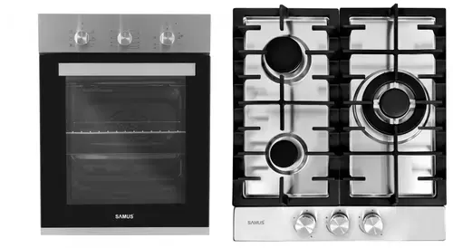 Pachet Samus 45-X1 Cuptor incorporabil Samus SC456GTXV, 43 l, 6 Functii, Latime 45 cm,1900 W + Plita incorporabila Samus PSG-43SX1, 3 arzatoare pe gaz, 45cm (Inox)