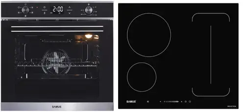 Pachet Samus ONL39 Cuptor incorporabil Samus SC625GDX5, Electric, 75 L, 5 functii (Negru/Inox) + Plita incorporabila Samus PSI-64BG9, Inductie, 7000 W, 3 Zone de gatit (Negru)