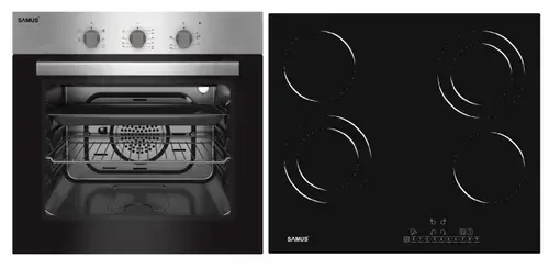 Pachet Samus ONL50 Cuptor incorporabil Samus SC616GTXV, Electric, 56 L, 5 functii (Negru/Inox) + Plita incorporabila Samus PSVE-64BG3, Vitroceramica, 5800 W, 4 Zone de gatit (Negru)