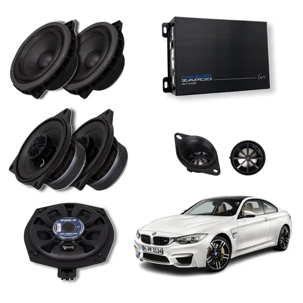 Pachet sistem audio Plug&Play For-X dedicat BMW Basic XQ-45C XQ-402BMW + Amplificator Zapco HB 410 ADSP + Conectica dedicata