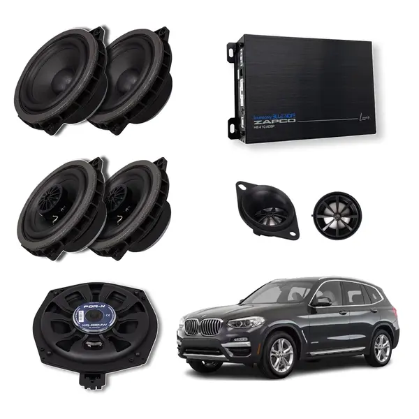 Pachet sistem audio Plug&Play For-X dedicat BMW Hifi XQ-45C XQ-452BMW + Amplificator Zapco HB 410 ADSP + Conectica dedicata