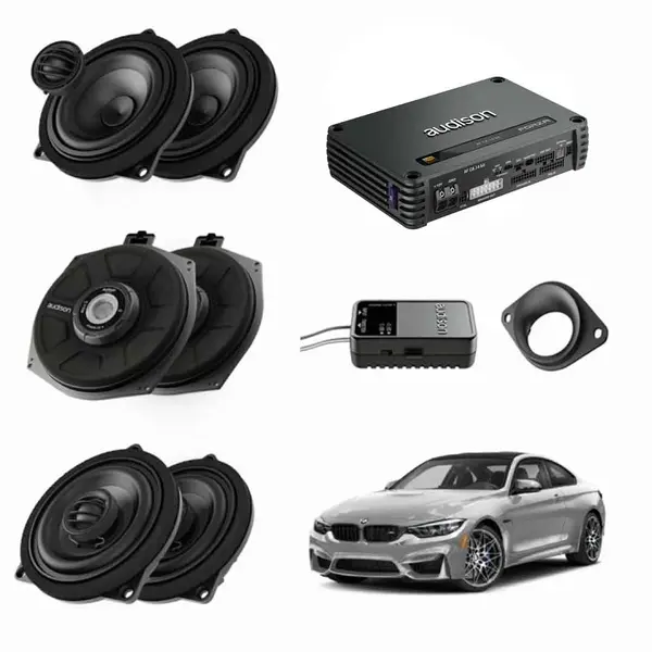 Pachet sistem audio PlugPlay Audison dedicat BMW K4E X4E + Amplificator AF C8.14bit + Conectica dedicata