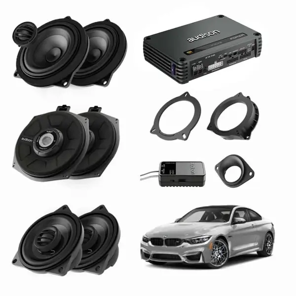 Pachet sistem audio PlugPlay Audison dedicat BMW K4E X4M A4E + Amplificator AF C8.14bit + Conectica dedicata