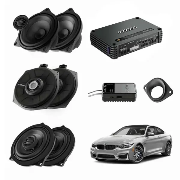 Pachet sistem audio PlugPlay Audison dedicat BMW K4M X4M + Amplificator AF C8.14bit + Conectica dedicata
