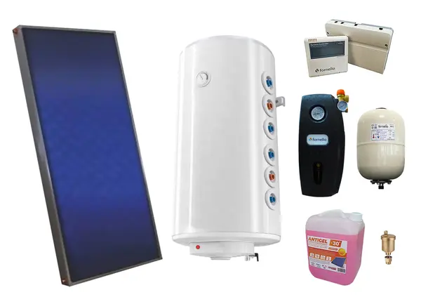 Pachet sistem solar presurizat, panou Sunsystem PК SL FP 2.0, Boiler 2 serpentine 120 litri, controller, vas expansiune, grup pompare, aerisitor 1/2, antigel