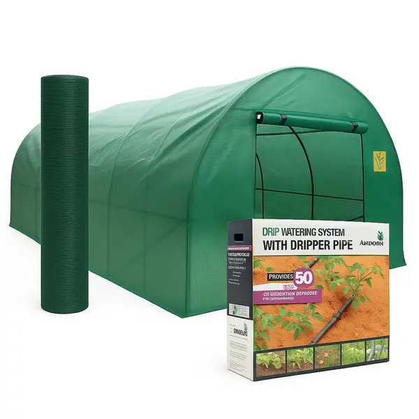 Pachet solar gradina, sera legume 8 x 3 x 2m, otel galvanizat + Plasa de umbrire 80%, 80g/mp, 2x20m, material HDPE, protectie UV + Kit sistem de irigare prin picurare, maximum 50 mp
