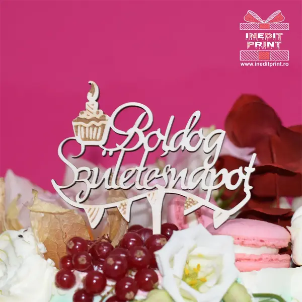Pachet Topper Boldog Szuletesnapot TC9 Argintiu, 8x8cm, 50 bucați