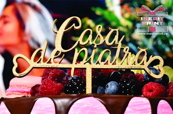 Pachet Topper Tort Casa de piatra TC61 Roșu, 8x8cm, 50 bucați