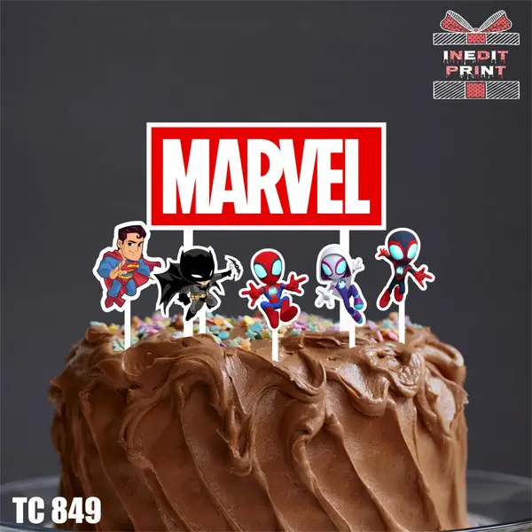 Pachet toppere tort UV Eroii Marvel TC849 Plexiglass alb