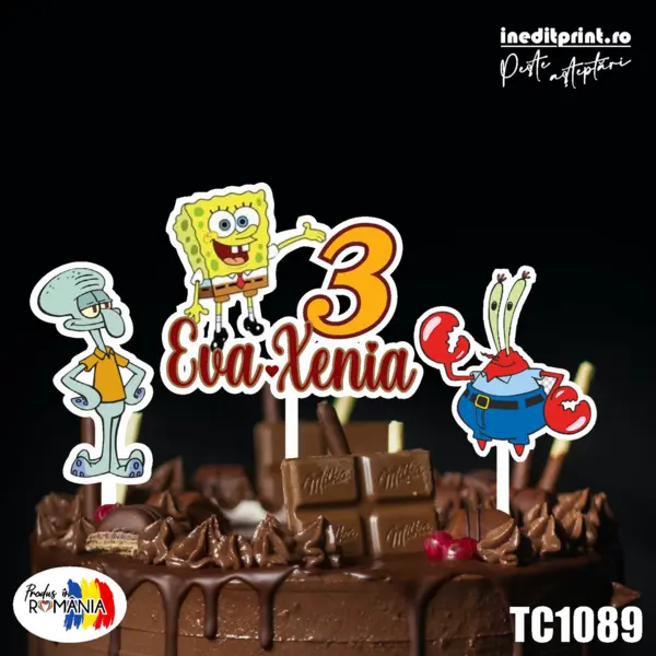 Pachet toppere tort UV Personalizat SpongeBob TC1089 1 Set, Plexiglass alb