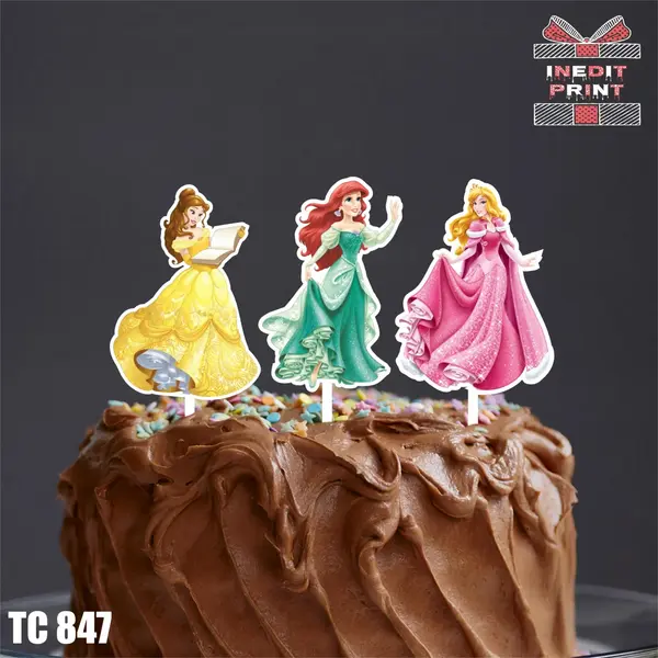 Pachet toppere tort UV Printese Disney TC847 1 Set, Plexiglass alb, 7 cm
