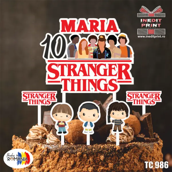 Pachet toppere tort UV Stranger Things TC986 Plexiglass alb