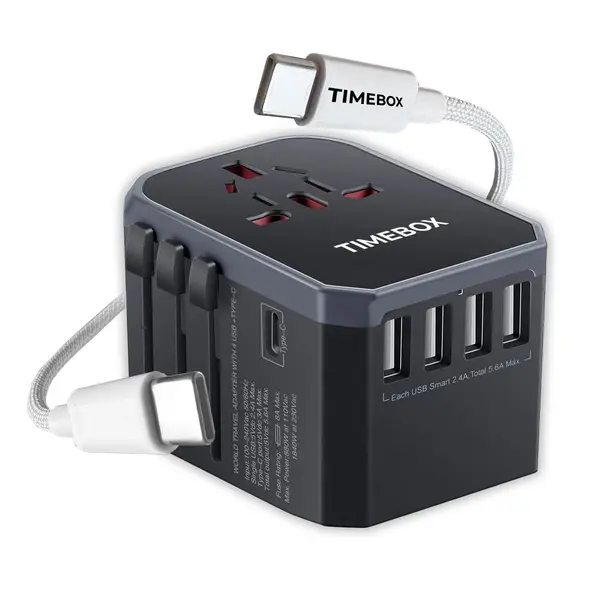 Pachet Travel: Adaptor incarcator universal priza Timebox, Type-C la USB-C, 66W, Alb - Default Title