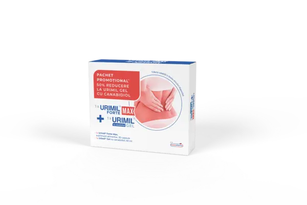 Pachet Urimil Forte Max 30 capsule + Urimil Gel cu Canabidiol 50ml, NaturPharma