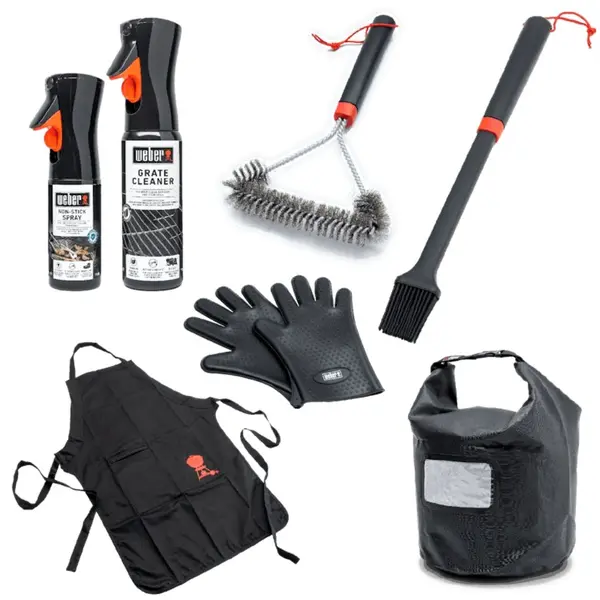 Pachet ustensile gratar Weber solutie curatat + perie + manusi si sort de protectie + sac transport combustibili