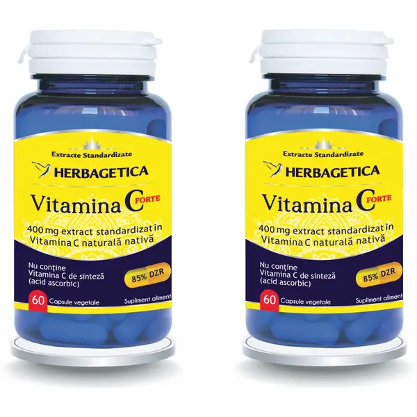 Pachet Vitamina C Forte 400mg 60cps + 60cps (50% reducere la al doilea produs)