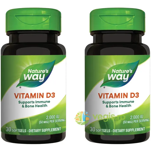 Pachet Vitamina D3 2000U.I (Adulti) 30cps+30cps Secom,