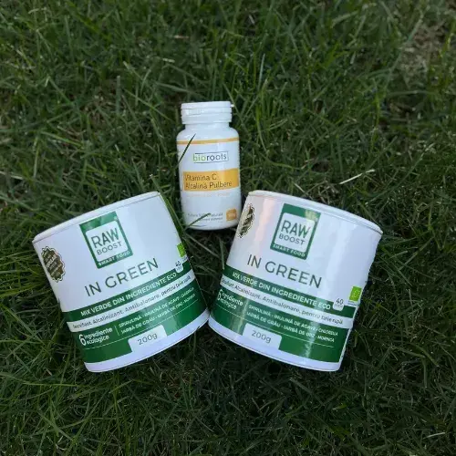Pachet VITAMINIZANT - 2 x In Green 200g + Vitamina C Alcalină Pulbere Bioroots