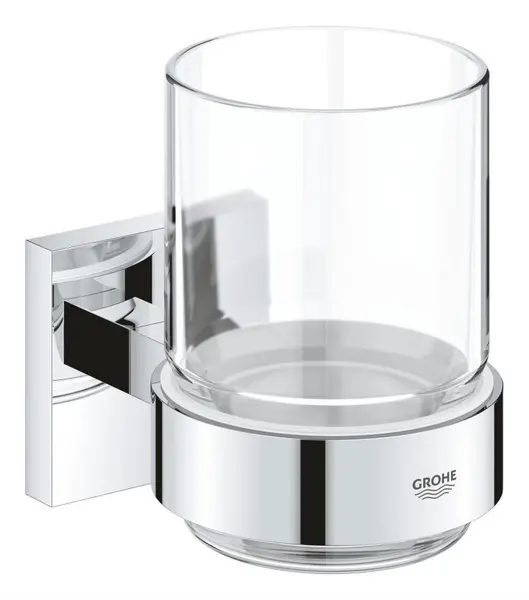 Pahar baie Grohe Start Cube 41097000, 300 ml, montare pe perete, fixare ascunsa, suport, sticla/metal, Crom