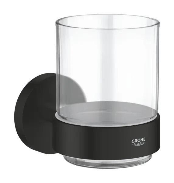 Pahar baie Grohe Start, pe perete, metal/sticla, mat, negru, 411942430