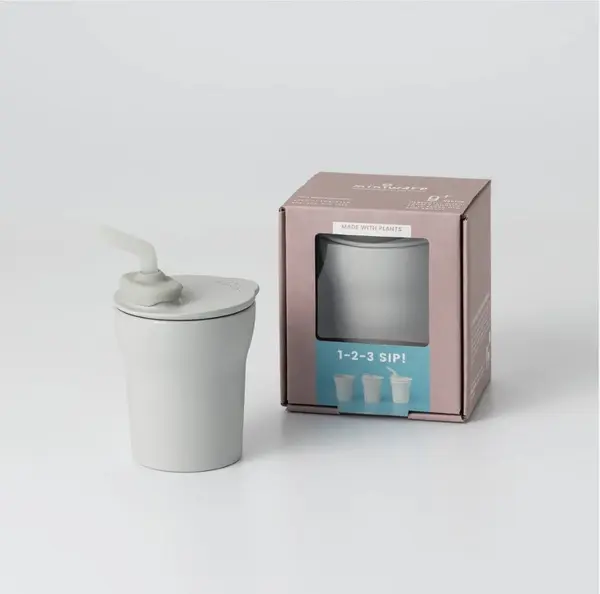 Pahar cu capac si pai antrenament bebelusi Miniware 1-2-3 Sip Grey